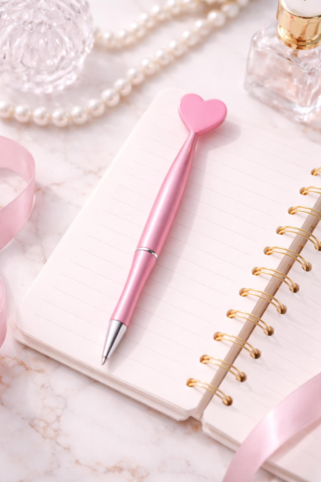 Pink Heart-Shaped Rotating Ballpoint Pen with Refillable Ink – Cute Love Design, Smooth Writing Pen for Study, Office & School Use, Perfect Gift