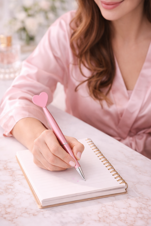 Pink Heart-Shaped Rotating Ballpoint Pen with Refillable Ink – Cute Love Design, Smooth Writing Pen for Study, Office & School Use, Perfect Gift