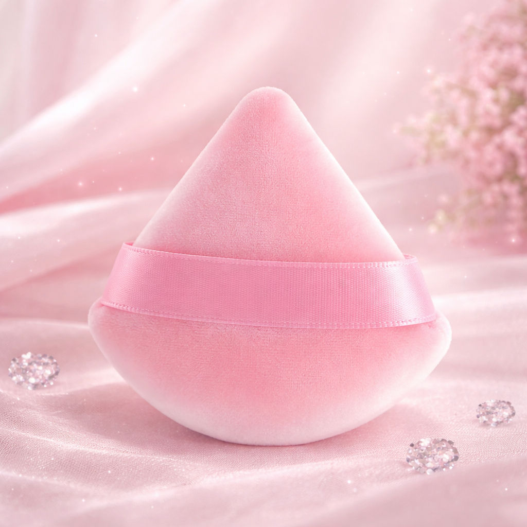 Large pink velvet puff for loose powder - flawless finish Dubai