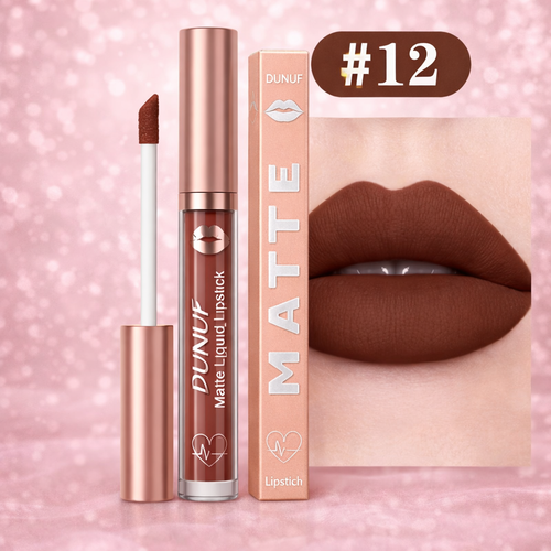 Matte Liquid Lipstick – Shade #12 Chocolate Brown | Long-Lasting Velvet Matte, Waterproof & Non-Stick