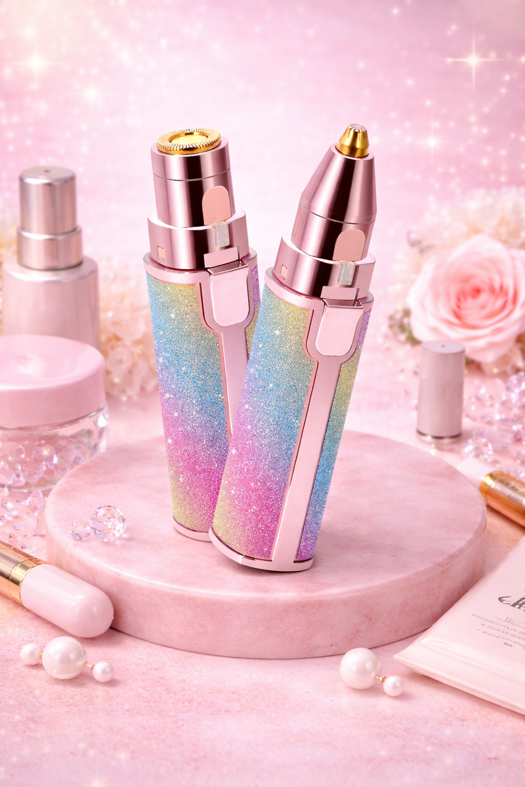 2-in-1 Electric Eyebrow Trimmer & Facial Hair Remover for Women – Painless Rechargeable Face Shaver with LED Light for Eyebrows, Peach Fuzz, Lips, Chin & Body