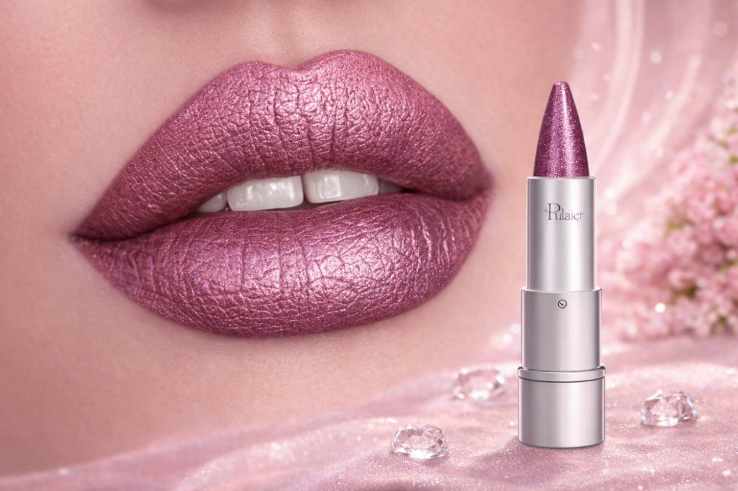 Metallic Lipstick with Defined Tip in Purple Tone